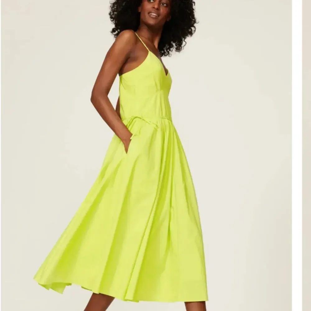Jason Wu Yellow Slip Midi Dress SIZE 10 Cottage Cotton Sundress Designer $365 - Picture 3 of 13